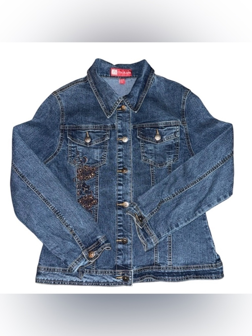 Cos Jeans/JEANBAY Girls XL Blue Denim Jacket with Embroidery Trucker